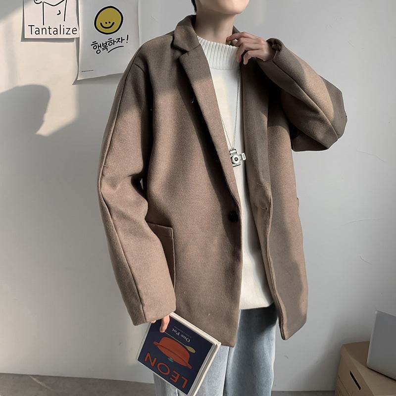 Woolen Blazer Men's Thickened Leisure Suit Loose And Handsome Woolen Coat - Mubimart