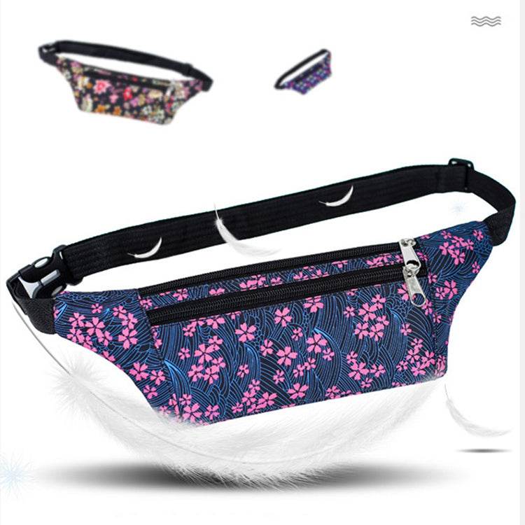 Flower Print Waist Bags Women Sports Running Fanny Pack With Double Zippers - Mubimart