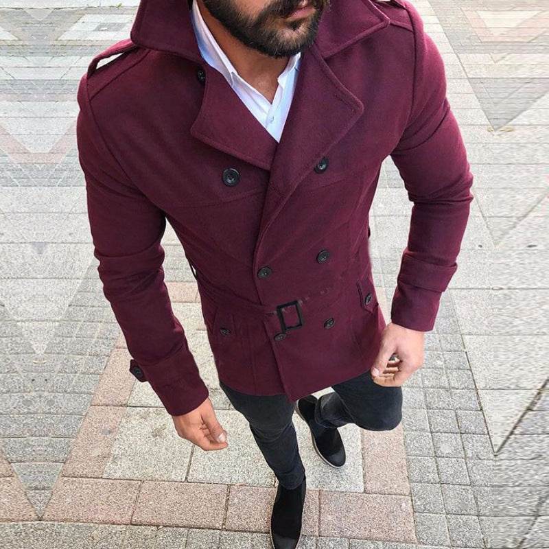 Double-breasted casual trench coat wool coat - Mubimart