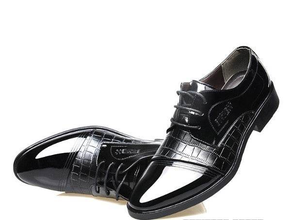 pattern autumn men's pointed business dress shoes leather men's shoes single shoes shoes men - Mubimart