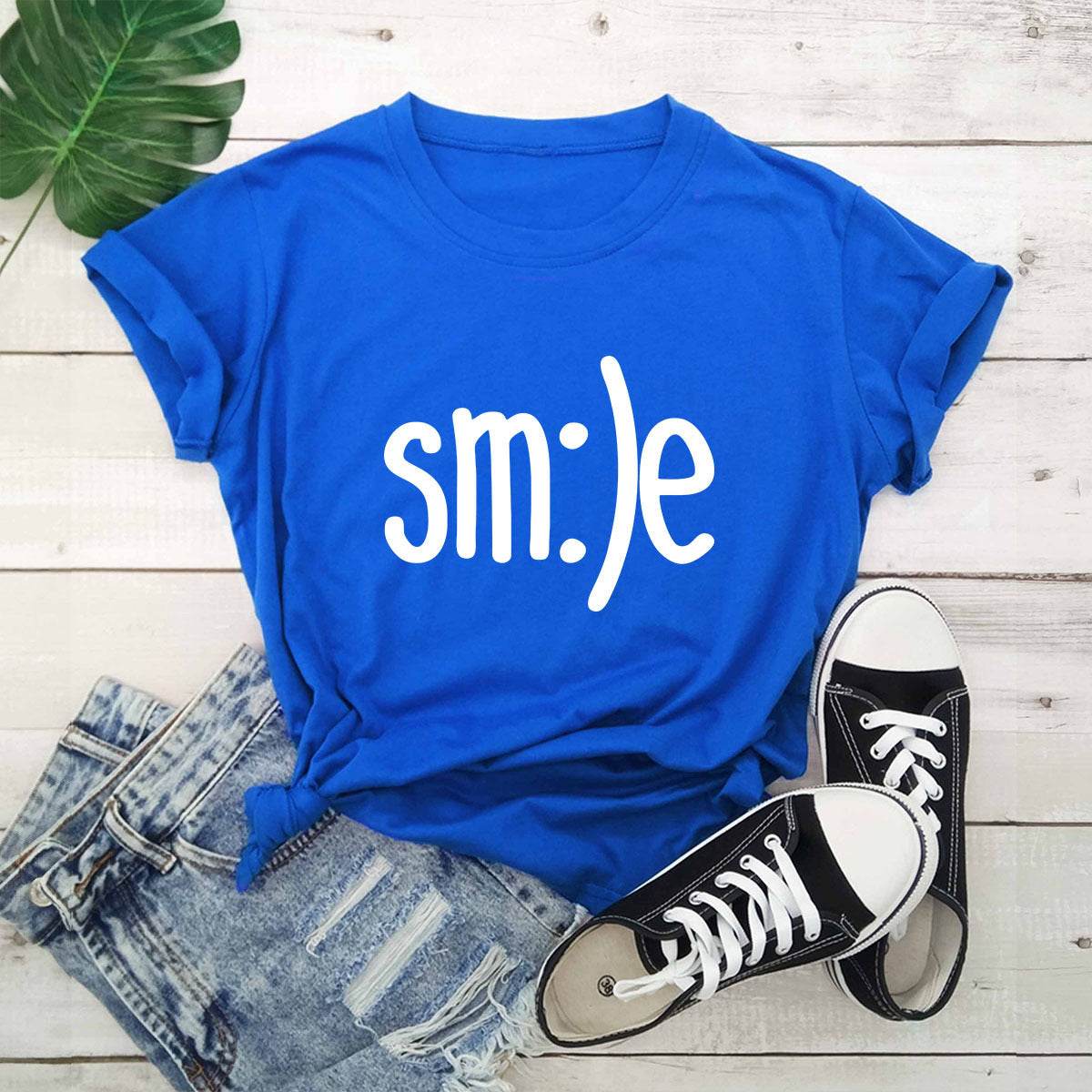 S-5XL Plus Size TShirt Women New Smile Letter Printed Shirt O Neck Short Sleeve Tees Summer Top 100%cotton Women's T-shirts - Mubimart