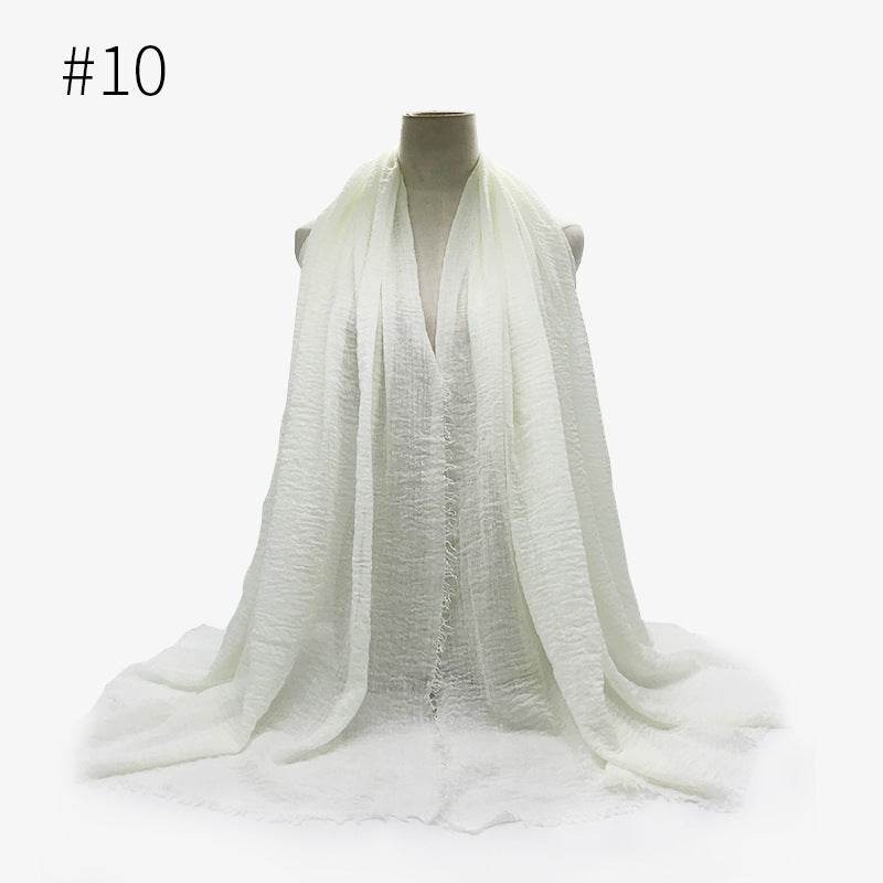 Bubble plain Scarf / cotton scarf fringes women soft solid hijab popular muffler shawls big Pashmina wrap hijab - Mubimart