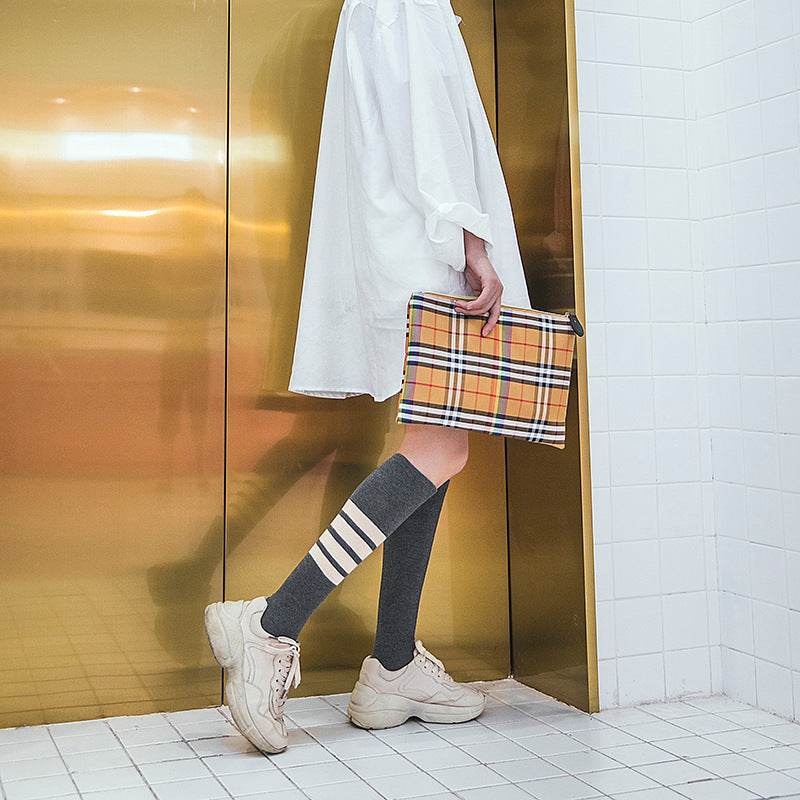 Four bars long tube knee socks - Mubimart