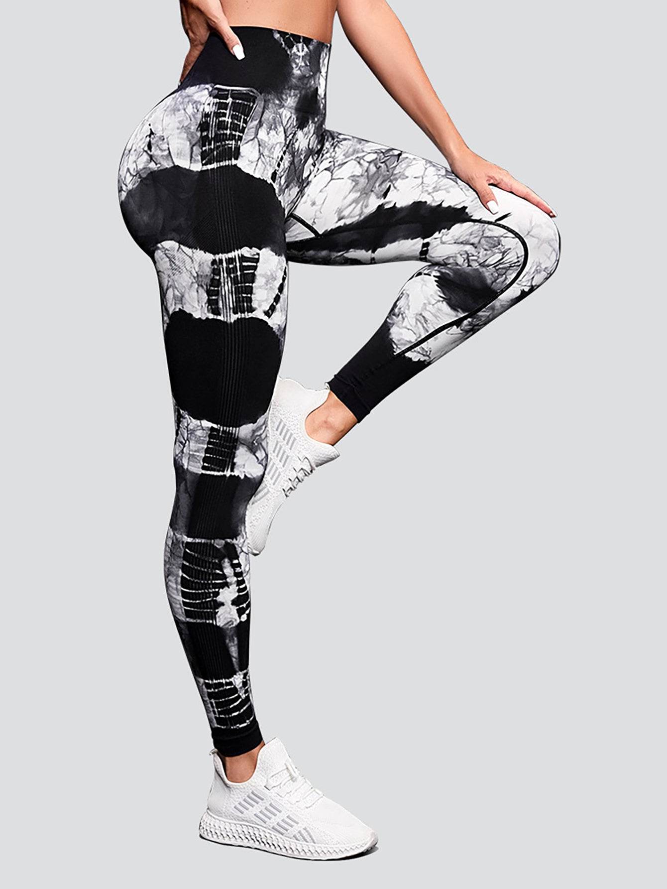 Tie-dye High Waist Tummy Control Butt Lifting Moisture Wicking Quick Drying Seamless Tie Dye Yoga Pants, Running Sports Tight Pants, Women's Activewear - Mubimart