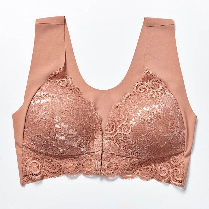 Comfortable Plus Size Backless Bra Lace Push Up Front Closure Bra - Mubimart