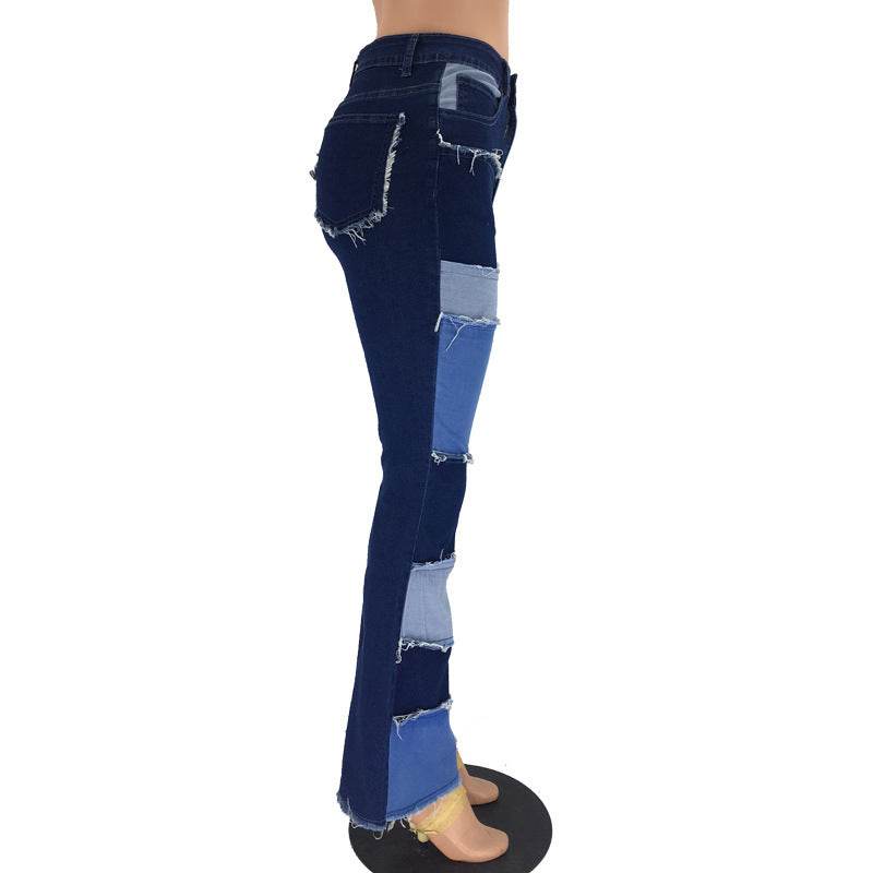 Patchwork high-rise flared jeans - Mubimart
