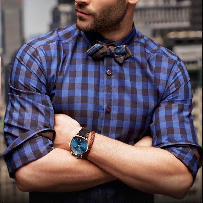Fashion Casual Watch Men Luxury Brand Mens Watches Leather Sport Waterproof Auto Date Quartz Wristwatch - Mubimart