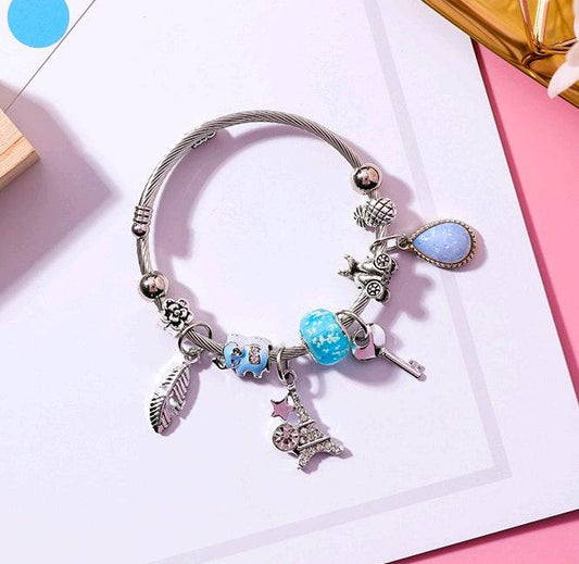 Feather Tower Adjustable Bracelet Crystal DIY Stainless Steel Bracelet National Wind Key Beaded Bracelet Women - Mubimart
