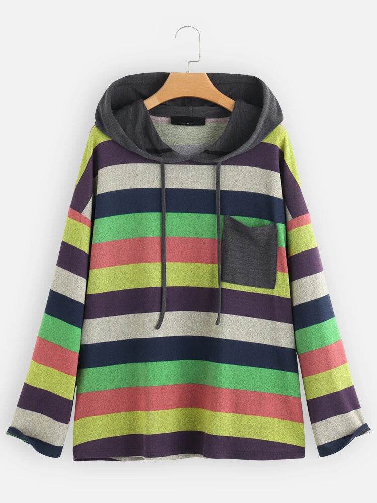 Long sleeve striped plus size sweatshirt - Mubimart