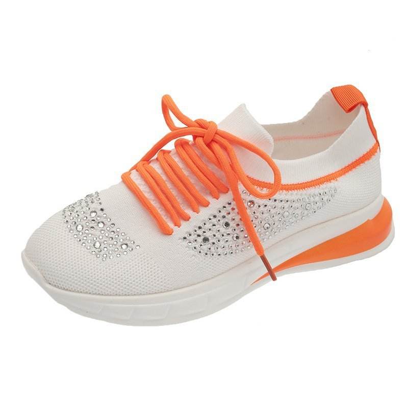 Summer New Style Rhinestone Casual Shoes Women Walking Shoes Socks Sports Shoes - Mubimart