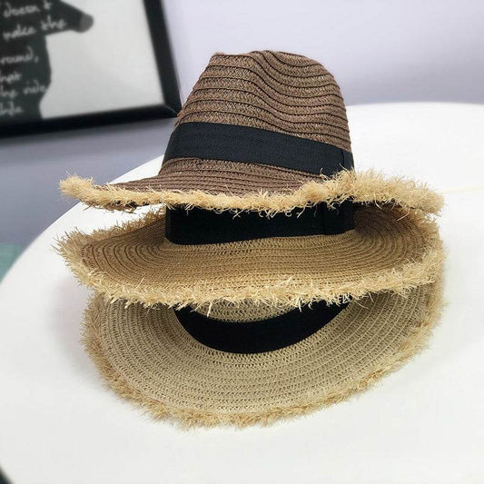 New Women Natural Wide Brim Burr Raffia Straw Hats - Mubimart