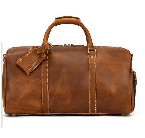 Leather Travel Bag Crazy Horse Leather Retro Duffel Bag - Mubimart