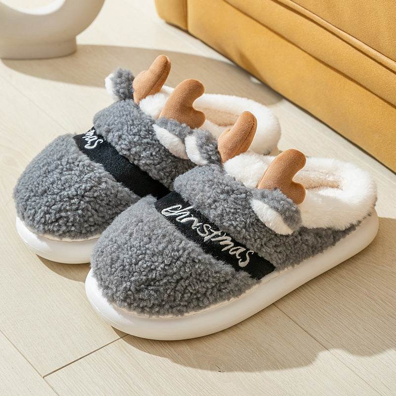 Christmas Shoes Winter Home Slippers Elk Soft Cozy Bedroom Slipper Slip On House Shoes - Mubimart