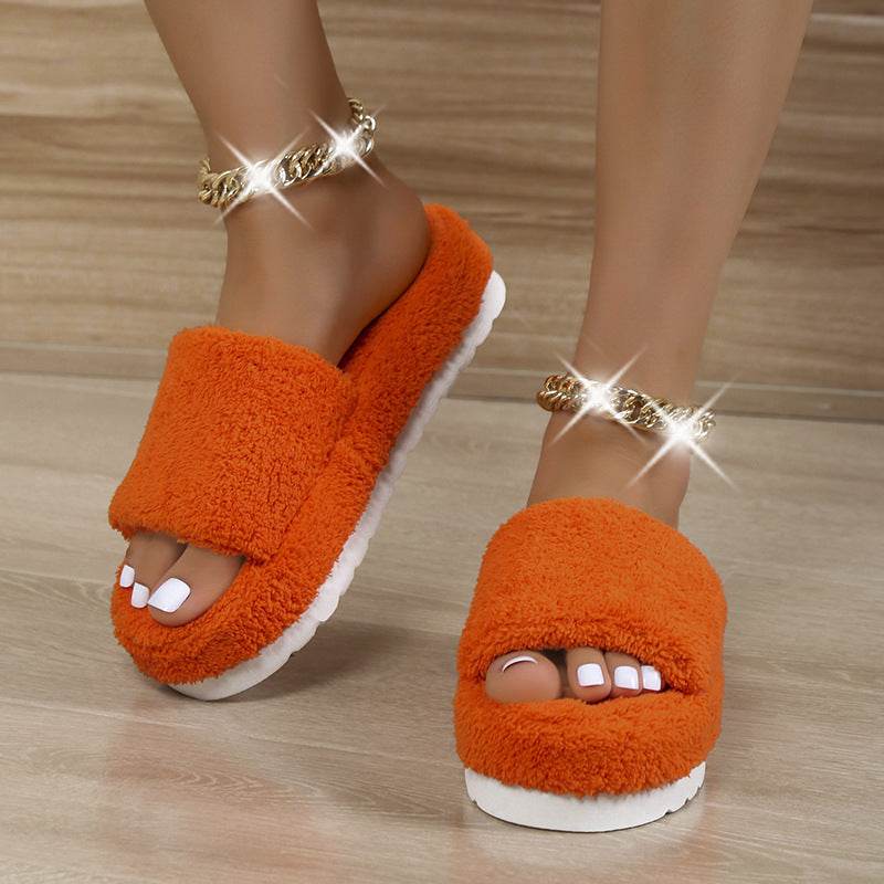 Fuzzy Slippers Women Winter House Shoes - Mubimart