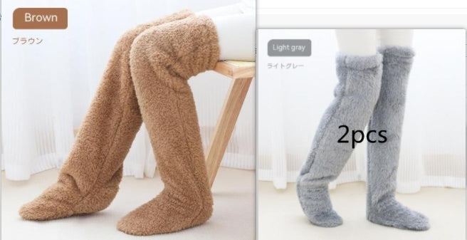 Over Knee High Fuzzy Long Socks Winter Warm Cold Leg Knee Joint Cold-proof Stockings Home Floor Sleeping Socks - Mubimart -  