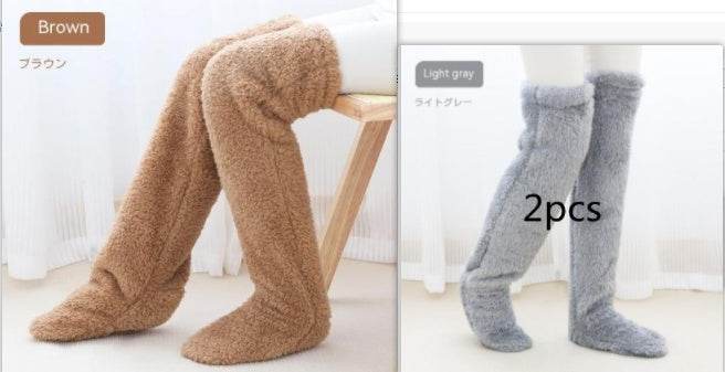 Over Knee High Fuzzy Long Socks Winter Warm Cold Leg Knee Joint Cold-proof Stockings Home Floor Sleeping Socks - Mubimart
