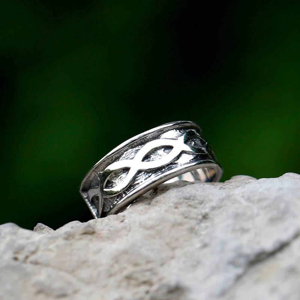 Vintage Viking Alphabet Titanium Steel Ring Men - Mubimart