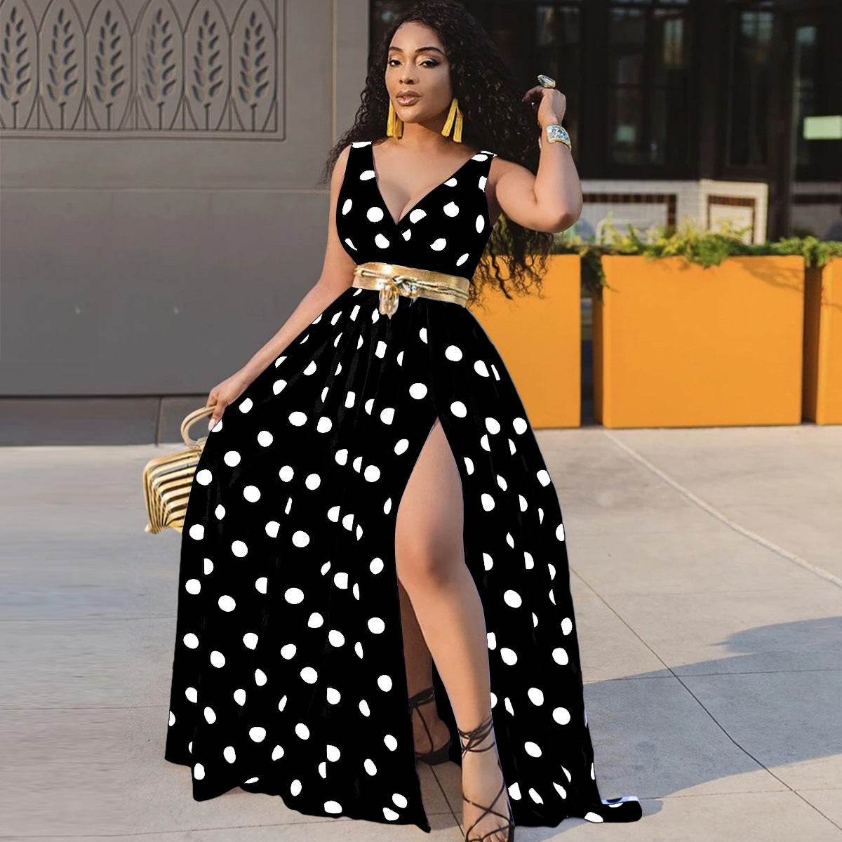 Sexy Dresses Women Party Ladies Belt Plus Size Forked Club Dresses - Mubimart