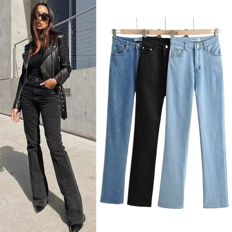 European And American Ins Retro Slim Micro Flare Jeans Women - Mubimart