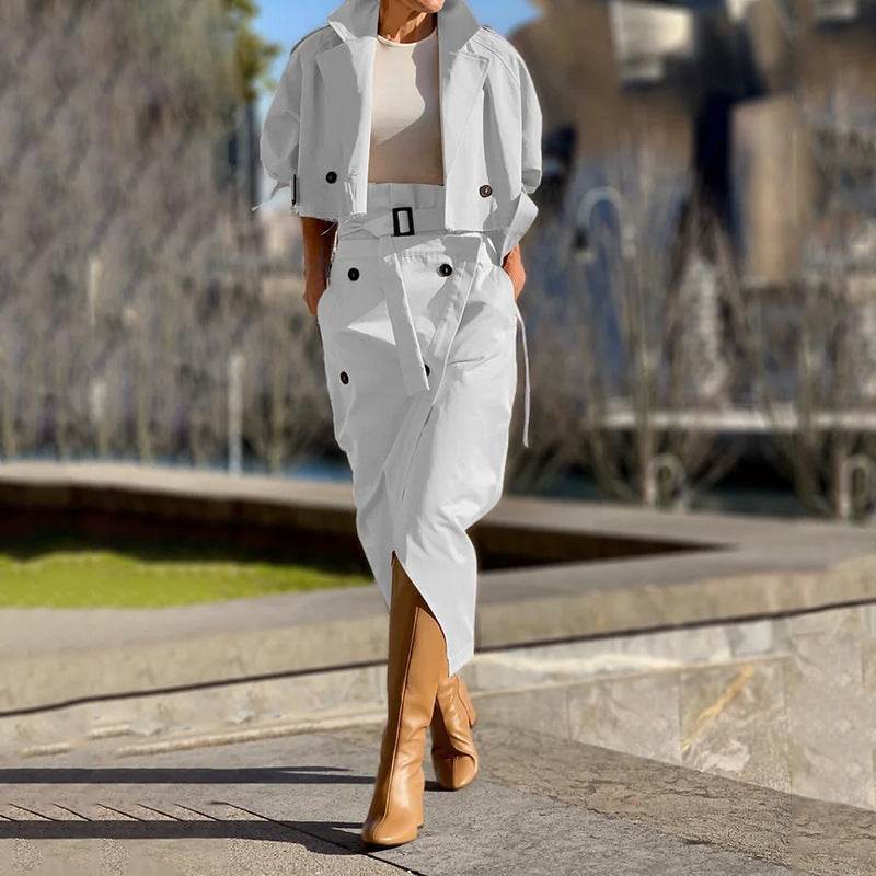 European And American Leisure Workwear Elegant Button Belt Suit Skirt - Mubimart