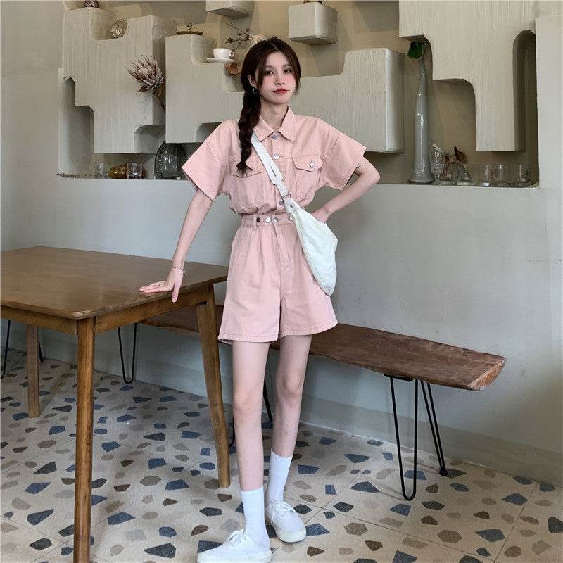 Workwear Denim Jumpsuit Women Summer Thin - Mubimart
