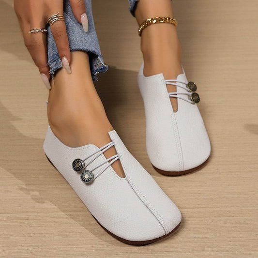 Casual Square Toe Flats Shoes Fashion Slip-on Button Loafers Women Shoes - Mubimart