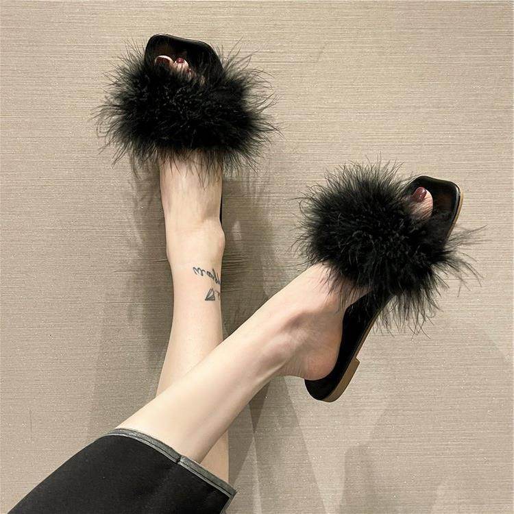 Women's Summer Flat Fashion Fur Slipper - Mubimart