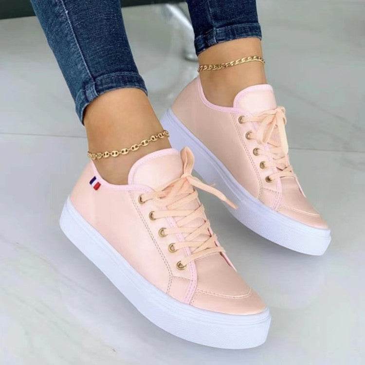 Lace-up Flats Slip On Sneakers Walking Shoes - Mubimart