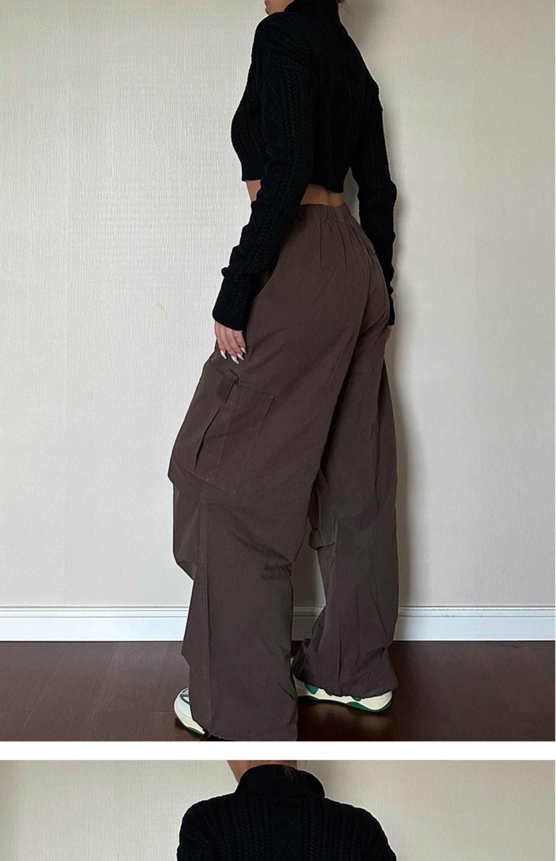 Straight Tube Loose Pocket Cargo Pants For Women - Mubimart