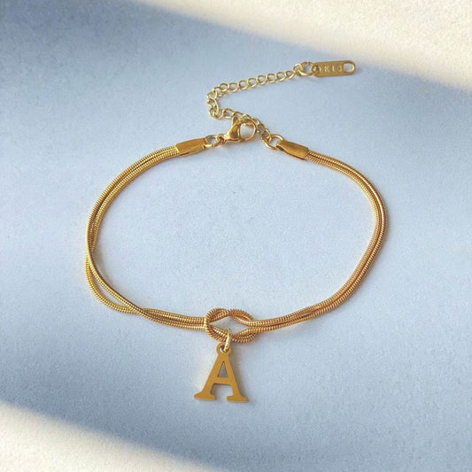 New Letter A-Z Love Knot Bracelets For Women Couple Gold Color Dainty Snake Chain Charm Bracelet Stainless Steel Jewelry Gift Valentine's Day Gifts - Mubimart