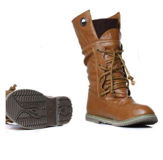Cross-Lace Flat Ankle Boots Martin Boots - Mubimart