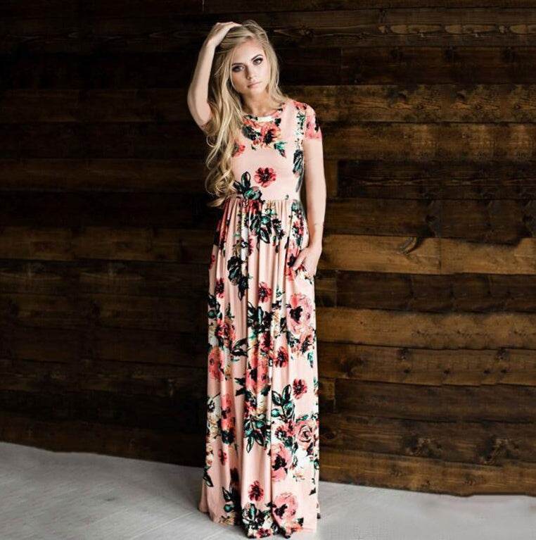 Women's Flower Printing Maxi Dress - Mubimart