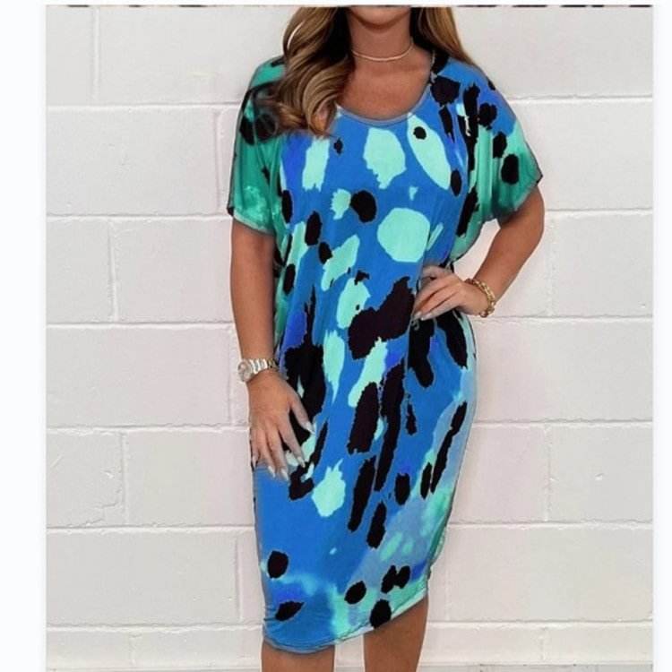 Plus Size Women's Printed Casual Short Sleeve Dress - Mubimart