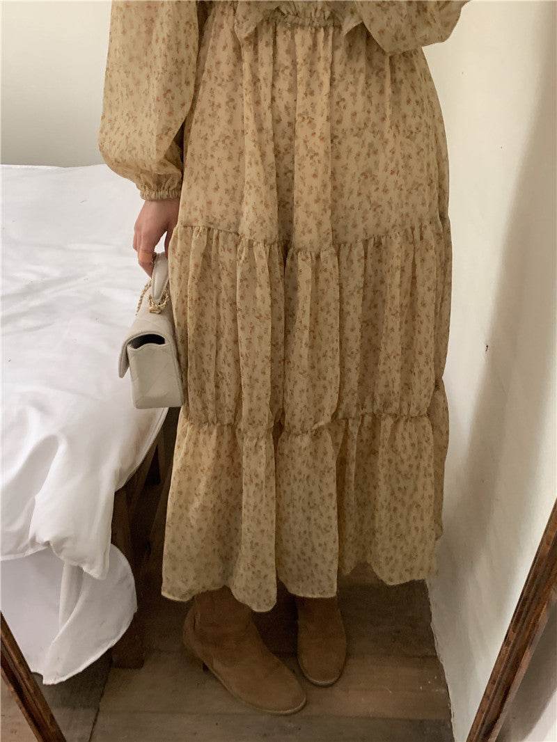 Retro Elegance Chiffon Midi Dress - Mubimart