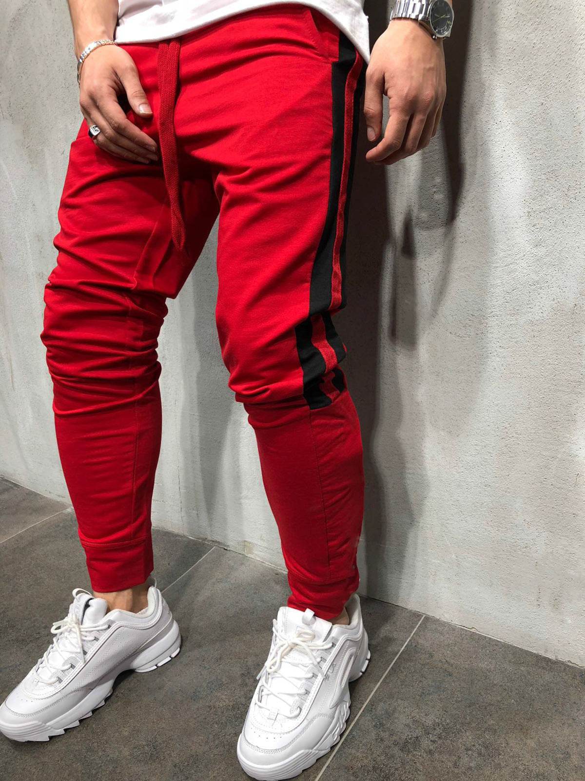 Black Sweatpants With Yellow Stripes - Mubimart