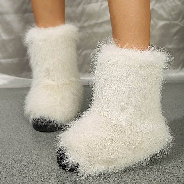 Fashion Long Plush Snow Boots Winter Warm Mid-tube Furry Cotton Shoes For Women Short Boot - Mubimart