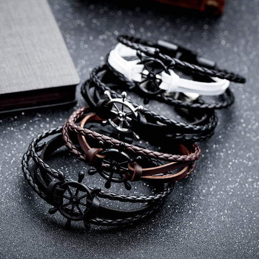 Alloy Leather Charm Bracelets - Mubimart