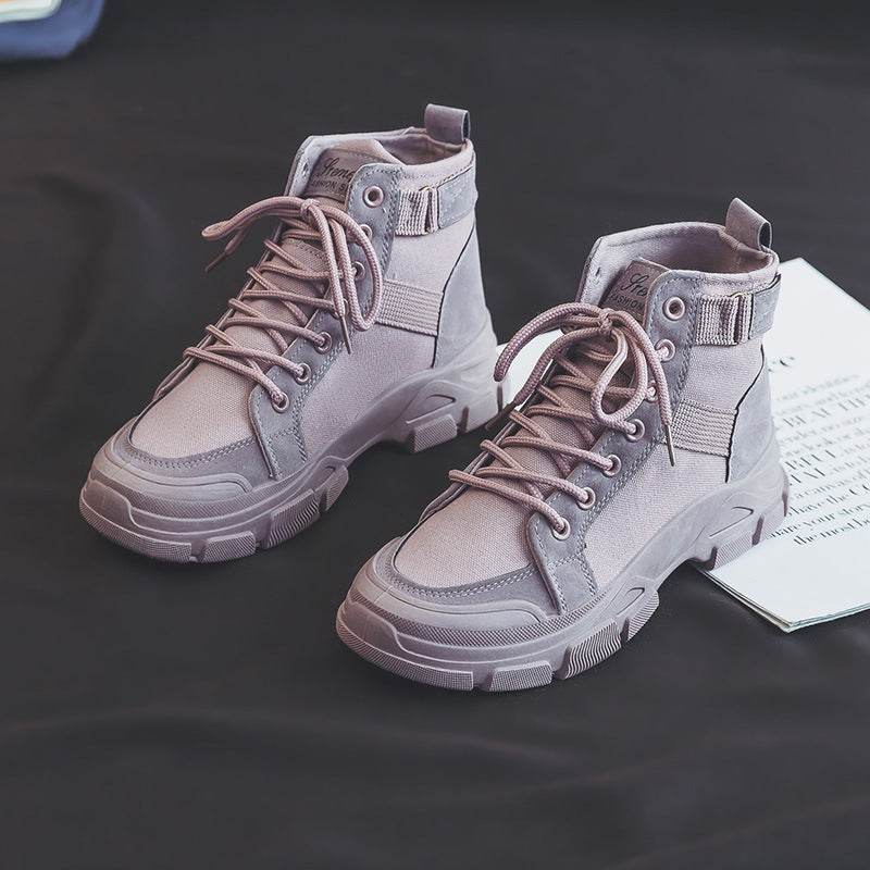 Martin Boots Female Student All-matching Knight Short High-top Booties Chic Canvas Shoes - Mubimart
