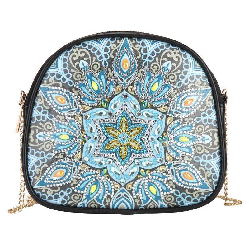 One-shoulder Handmade Point Diamond Satchel Peacock Mandala - Mubimart