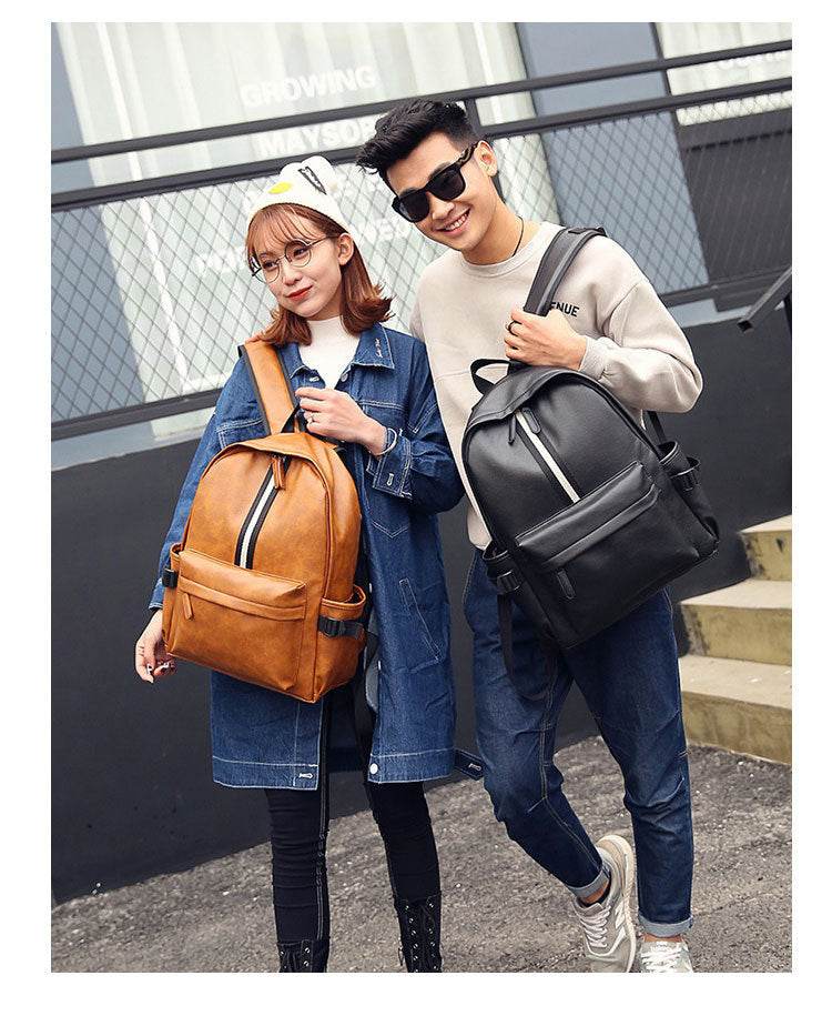 Men and women pu leather backpack - Mubimart