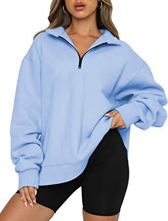 Women Sweatshirts Zip Turndown Collar Loose Casual Tops Clothes - Mubimart