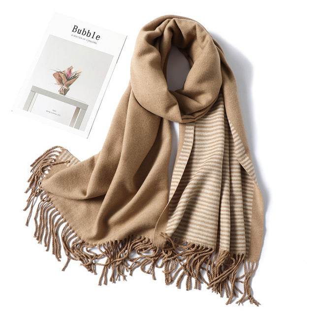 New Winter Scarf For Women Fashion Striped Cashmere Shawls - Mubimart