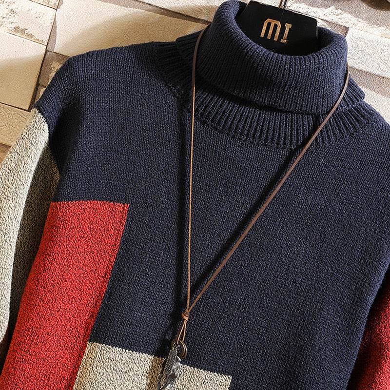 Loose Turtleneck Color-Block Pullover Sweater Plus Size Fashion Trend Casual Sweater - Mubimart
