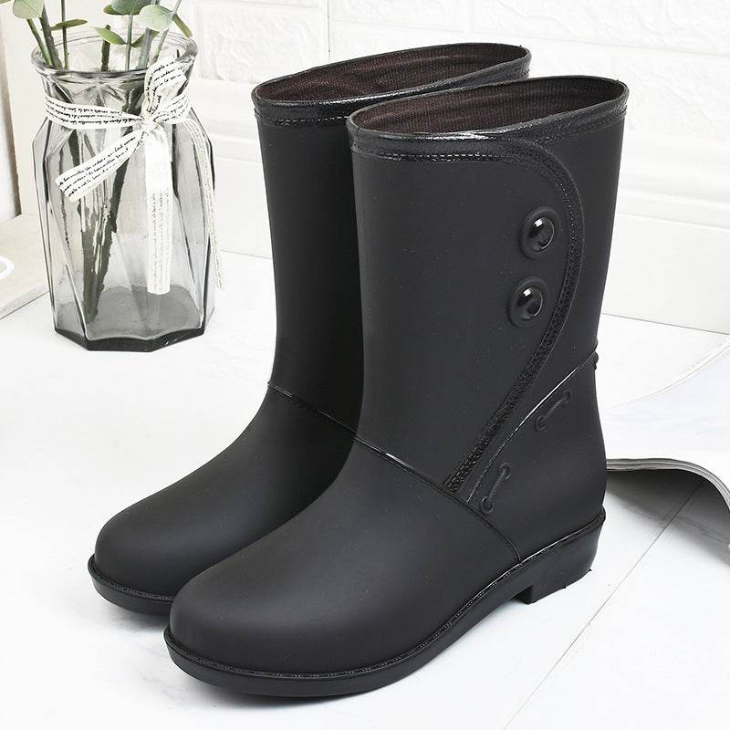 Fashion Velvet Padded Rain Boots Women Warm Knee-high Rain Boots - Mubimart