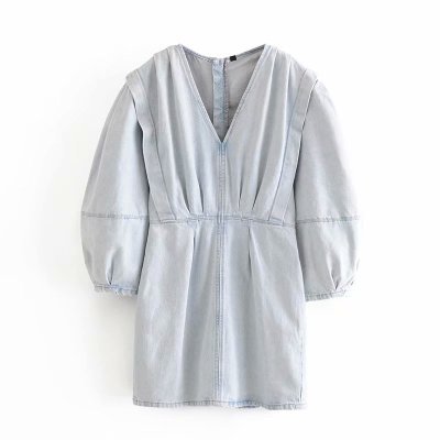 Pleated denim dress - Mubimart - Denim Dress 