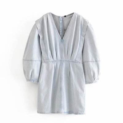 Pleated denim dress - Mubimart