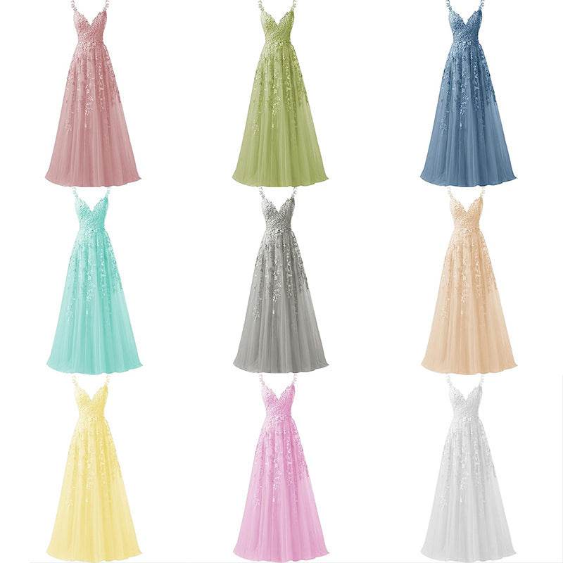 Evening Dress Suspender Style Long Tulle Lace For Prom - Mubimart