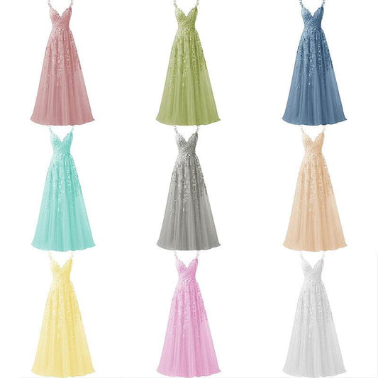 Evening Dress Suspender Style Long Tulle Lace For Prom - Mubimart
