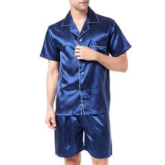 Men's Stain Silk Pajama Set Men Pajamas Silk - Mubimart -  