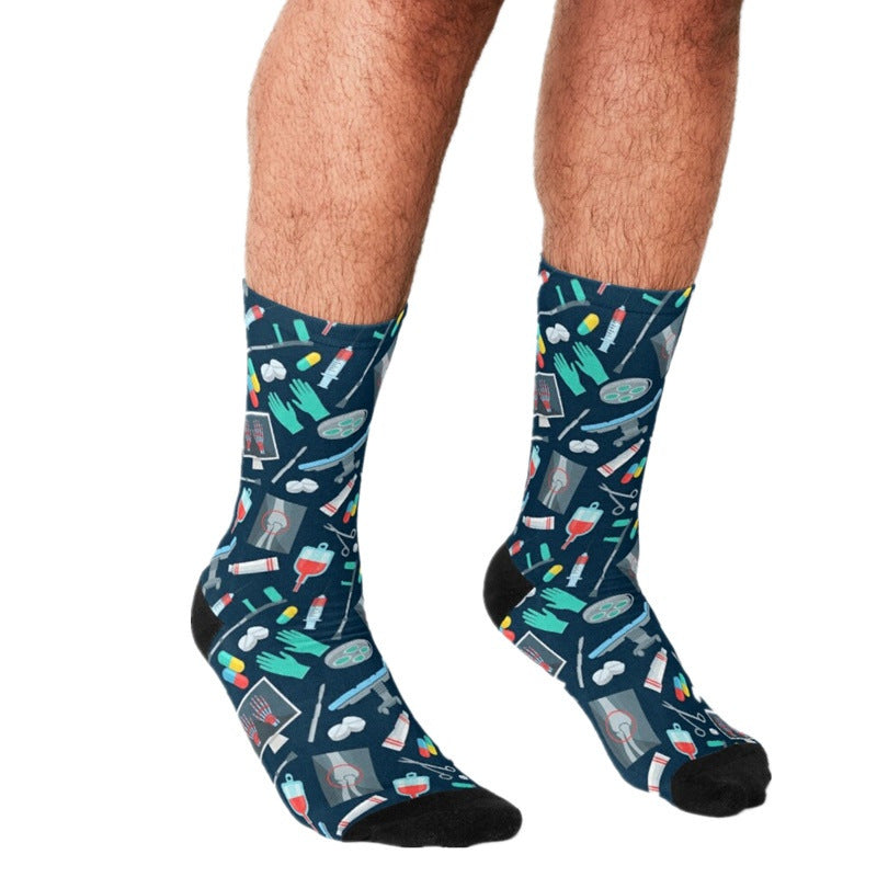 Men's Cartoon Unique Europe And America Cross Border Athletic Socks Digital Printing Lovers' Socks - Mubimart -  